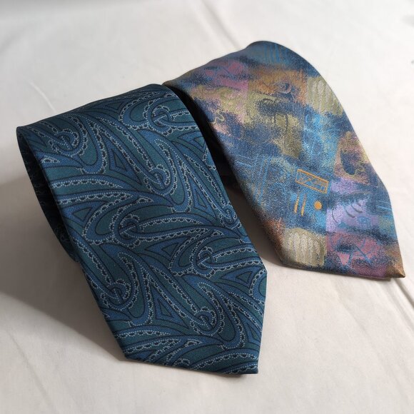 Lavin Paris/Michelsons of London (2-PACK) Vintage Teal/Blue 100% Silk Tie - Picture 1 of 7